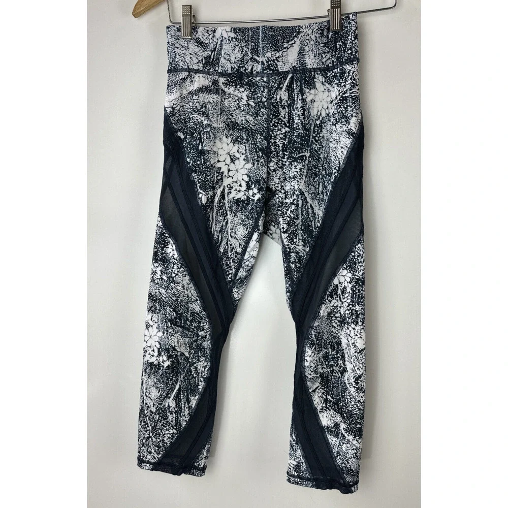 Lululemon Never Still Crop 21" Leggings Wildwood White Nocturnal Teal Mesh Sz 6 - Picture 2 of 12